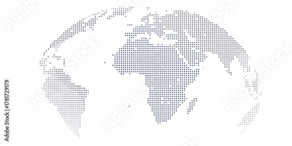 Fototapeta Abstract dotted globe map of the world with a gradient of blue and grey dots on a white background