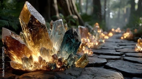 Obraz Crystals in a forest, highlighting nature's wonder, artistry, and ethereal atmosphere.