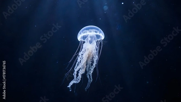 Obraz A jellyfish in an aquatic setting, highlighting marine life, beauty, and ethereal atmosphere.