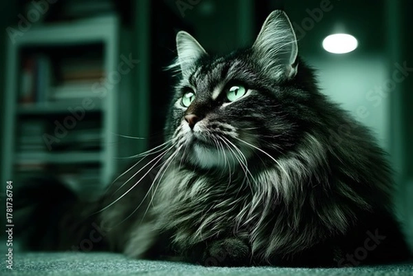 Obraz A cat with majestic features, highlighting wildlife, beauty, and serene atmosphere.
