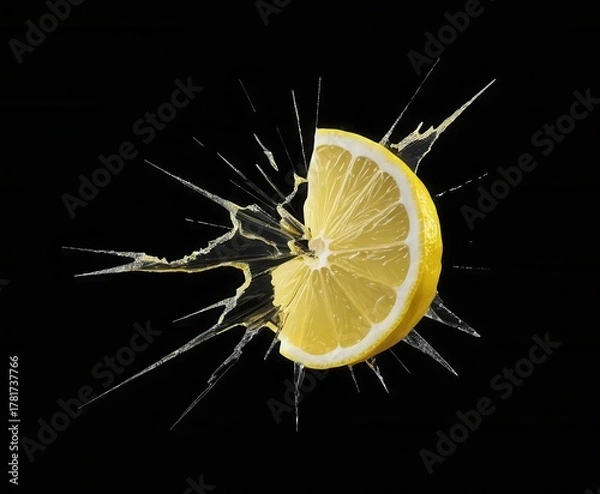 Obraz Lemon Slice with Water Splash Isolated on Black Background