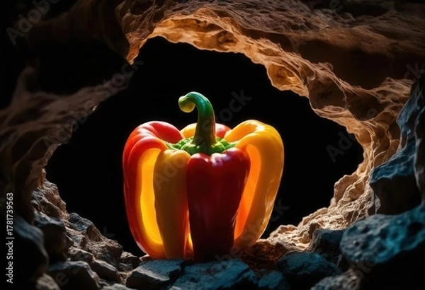 Fototapeta Vibrant Bell Pepper Illuminated in a Cave-Like Setting