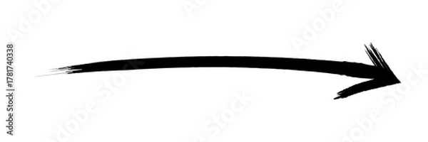 Fototapeta Arrow marker isolated png or vector. Grunge brushstroke, hand drawn black arrow forward direction.