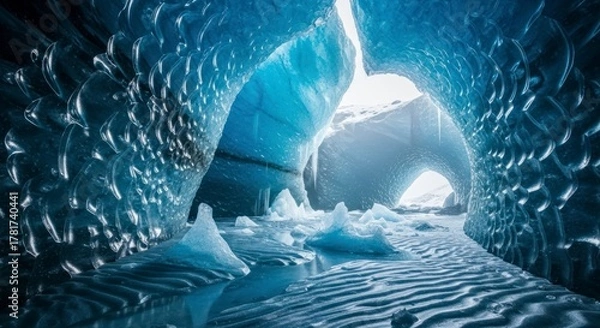 Fototapeta Ice Cave Exploration - A Glimpse into a Frozen World.