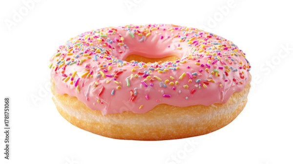 Fototapeta Fresh glazed donut with sweet icing and soft dough texture illustrating delicious bakery pastry treat isolated on white background