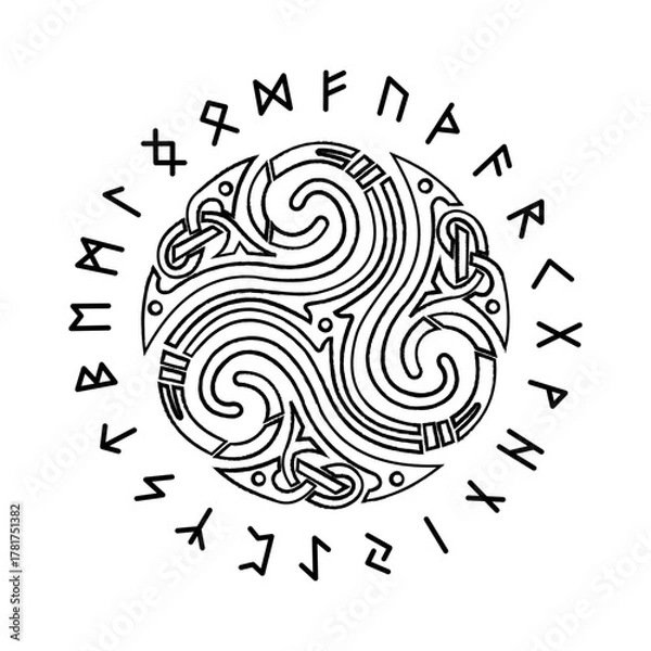 Obraz Scandinavian symbol with runes vector illustration