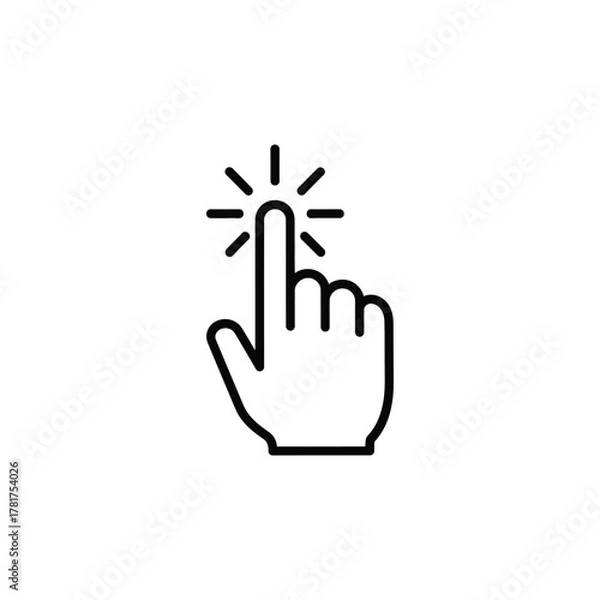 Fototapeta Click Hand Gesture Icon | Tap Pointer Sign | Minimal Line Vector Illustration