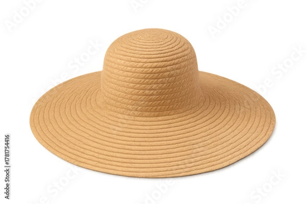 Fototapeta Straw sun hat with wide brim on transparent background
