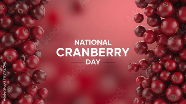 Obraz National Cranberry Day celebration with fresh cranberries displayed on a red background