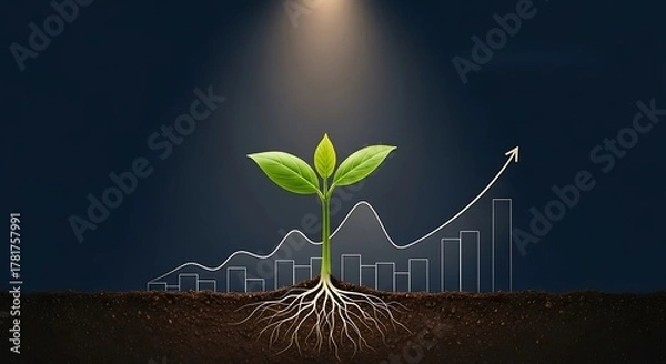 Fototapeta Growth Sprout with Upward Trend Chart