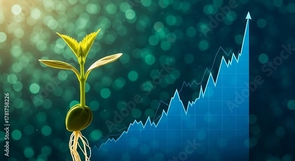 Fototapeta Sprout and Rising Graph: Growth and Success Concept