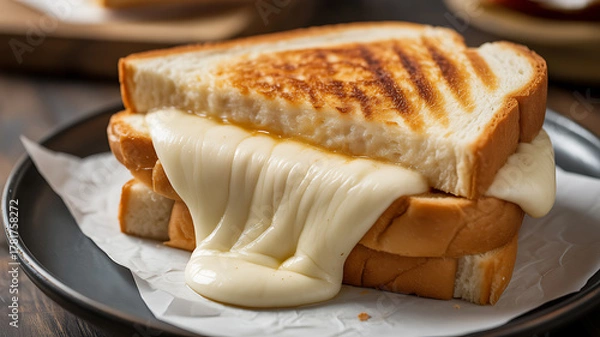 Obraz Grilled cheese sandwich with melted cheese oozing out, served on a plate