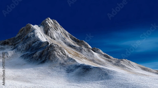 Fototapeta Snowy mountain peak rises majestically against backdrop of crisp blue sky, evoking sense of awe and wonder, showcasing its beautiful scenery