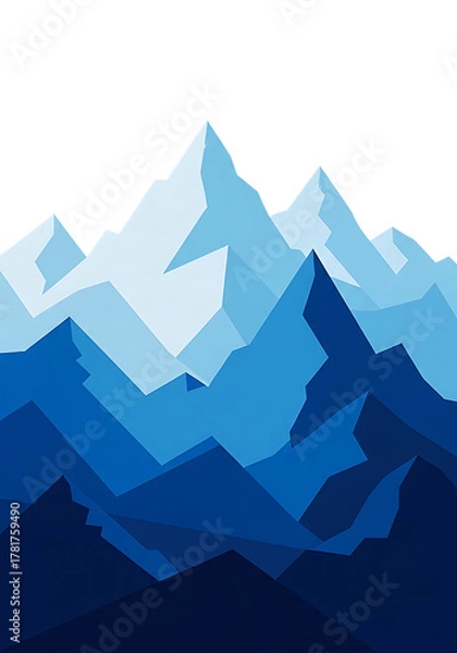 Fototapeta Stylized geometric mountain range with sharp peaks in shades of blue and white isolated on transparent background