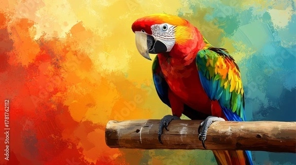 Obraz parrot illustrated in digital art, ideal for animal-themed posters, postcards, or printing. The vibrant cartoon drawing adds creativity and charm to any decorative space, Generative AI