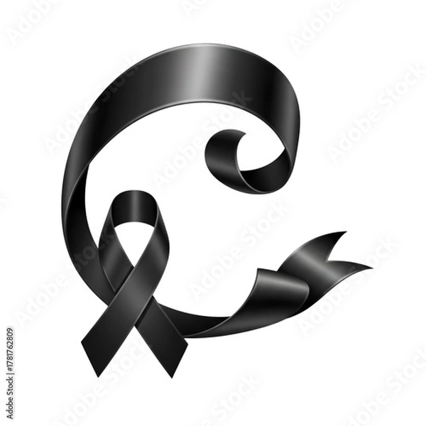 Fototapeta Elegant black ribbon and awareness symbol conveying deep sorrow, remembrance, and solidarity during times of loss and grief