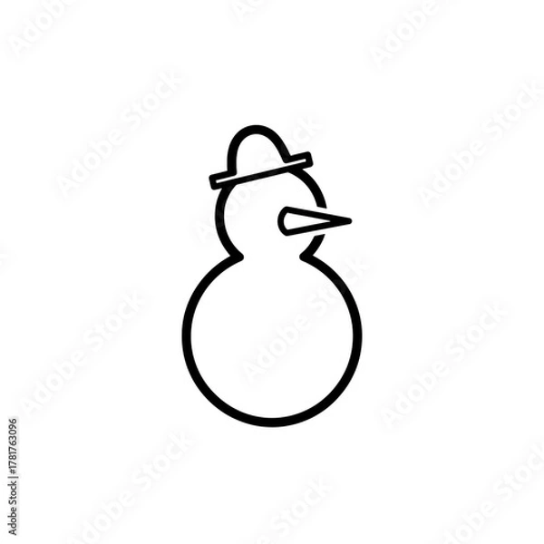 Fototapeta Charming simple snowman outline design with hat and carrot nose perfect for winter holiday greetings and seasonal decorations