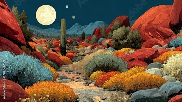 Obraz Colorful desert landscape at night