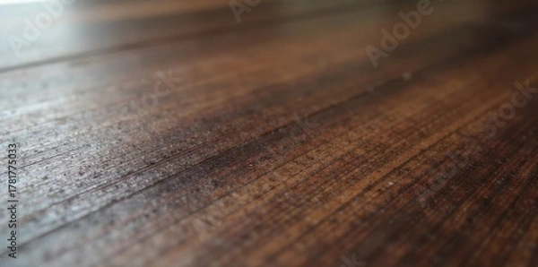 Obraz Dark Walnut Wood Texture with Rich Tones for Luxury Product Backdrops A close up, top down view of a dark walnut wood surface. The wood grain is intricate and rich, with deep, warm tones. The lighting