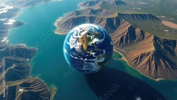 Fototapeta GlobalResources Satellite view of Earth, highlighting diverse landscapes and resource distribution, vibrant colors, no people Satellite view of Earth highlighting