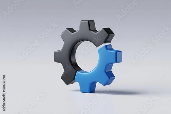 Obraz Gears icon black blue interlocking gradient background surreal fantasy teamwork design