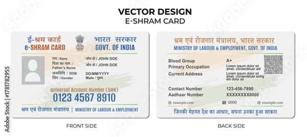 Obraz Dummy E-Shram Card layout of indian, for non companies worker UAN 