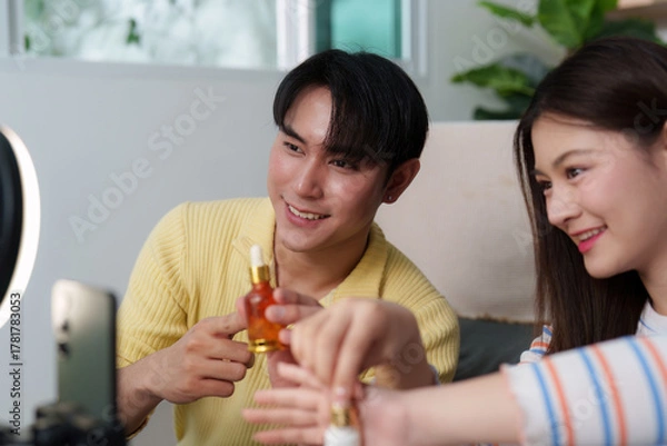 Obraz Influencers Showcasing Skincare Products in Video