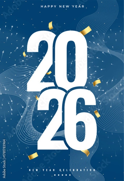 Obraz Modern Blue 2026 Happy New Year Celebration Poster Design