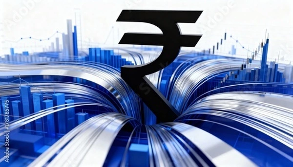 Fototapeta Data Streams Converging on Rupee Symbol
