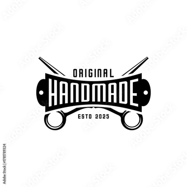 Obraz handmade logo, sewing scissors simple design