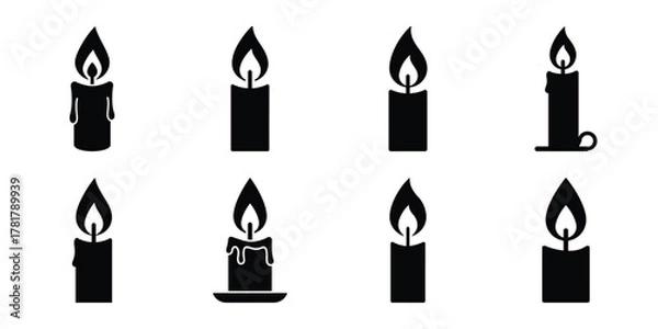 Obraz candle flame silhouette vector icon set