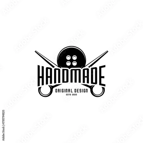 Obraz handmade logo, sewing scissors and shirt buttons