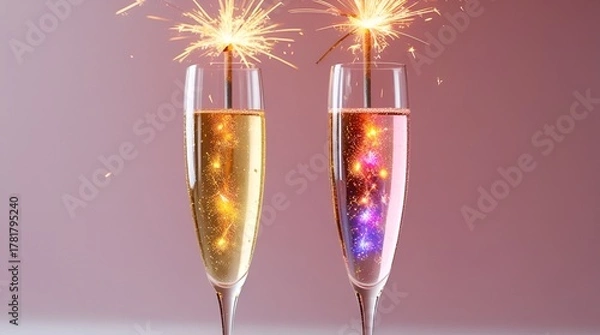 Fototapeta Two Slender Elegant Champagne Flutes with Delicate Detailing