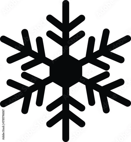 Fototapeta Snowflake silhouette vector, winter icon, symmetrical ice crystal design, cold season decoration, holiday element, frozen pattern, Christmas snow illustration