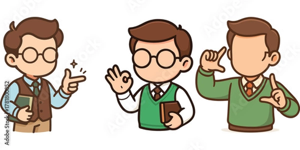 Obraz male office worker explaining pointing and folding arms