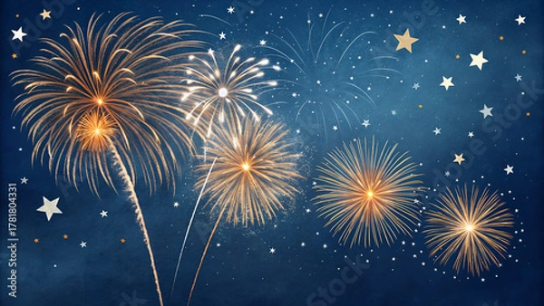 Obraz Spectacular abstract pyrotechnics light up the night sky during the new year celebration