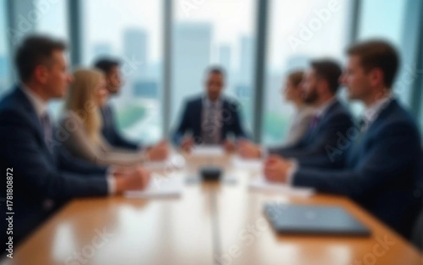 Fototapeta Defocused board of directors meeting blurred background. High quality