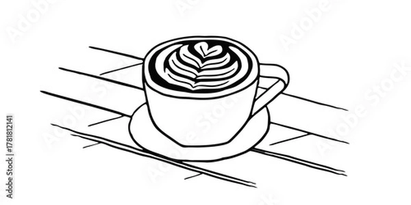 Obraz Matcha Latte with Beautiful Art on Wooden Table — Aesthetic Beverage Concept