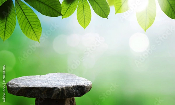 Fototapeta Empty top of stone table and green nature bokeh background, product display