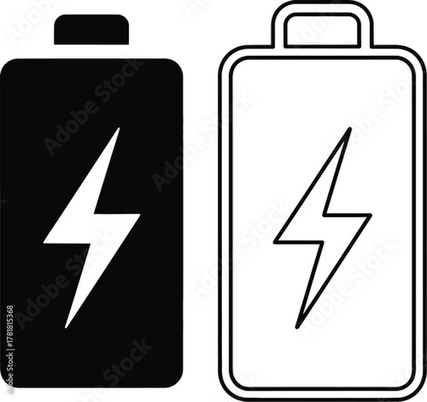 Fototapeta Battery Power Icon Vector | Charging Symbol | Energy Bolt Outline & Solid Style