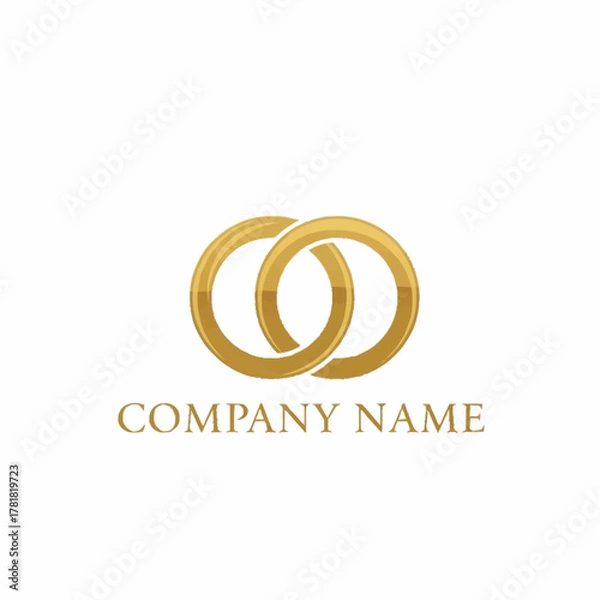 Fototapeta Elegant Golden Interlocking Rings Logo Design for Company Branding.