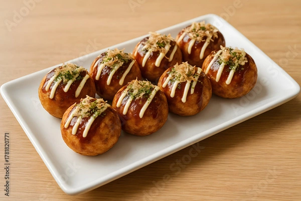 Obraz takoyaki on rectangular white plate