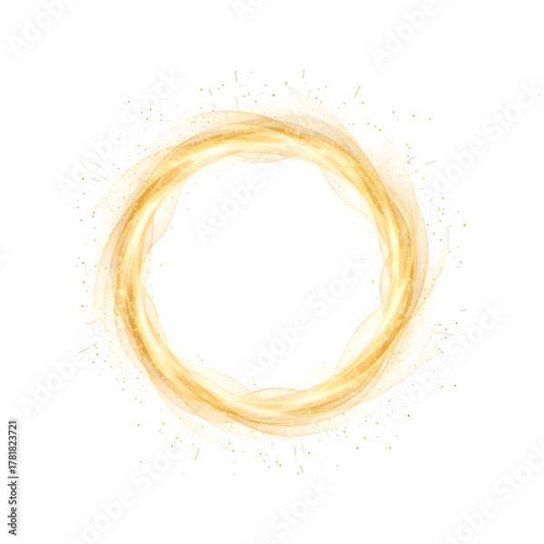 Fototapeta Golden glow round frame with electricity and many shine particles. illustration design.