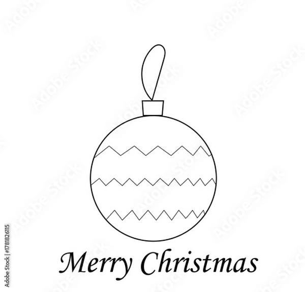 Fototapeta happy christmas text new year ball black outline,