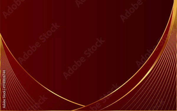 Fototapeta Elegant red background with curved golden layers and shadows giving a modern luxury effect.