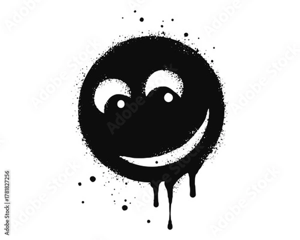 Fototapeta Smiling face emoticon character. Spray painted graffiti smile face in black over white. isolated on white background. vector illustration