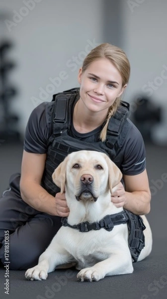 Obraz Therapy session with service dog assisting client in medical environment for enhanced mental wellness