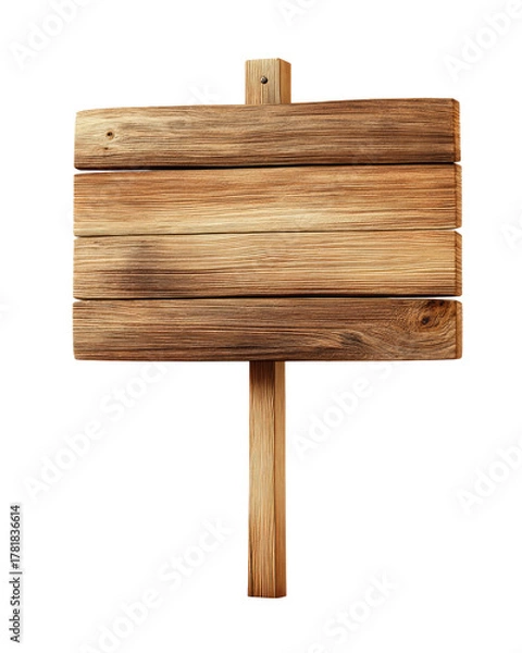 Fototapeta Wooden sign, rectangular, light brown,  simple design,  vertical post