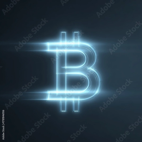 Fototapeta Futuristic bitcoin glowing futuristic luminous finance abstract design