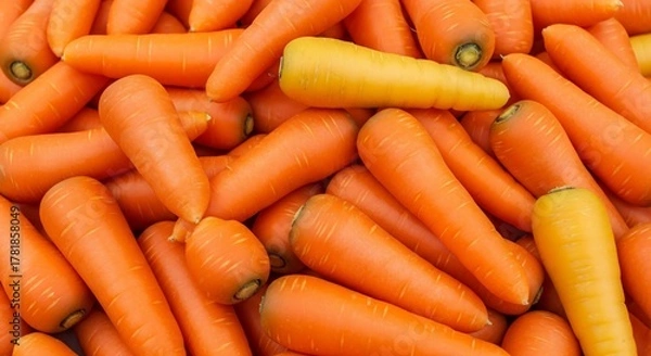 Fototapeta Pile of Fresh Orange and Yellow Carrots with Visible Texture